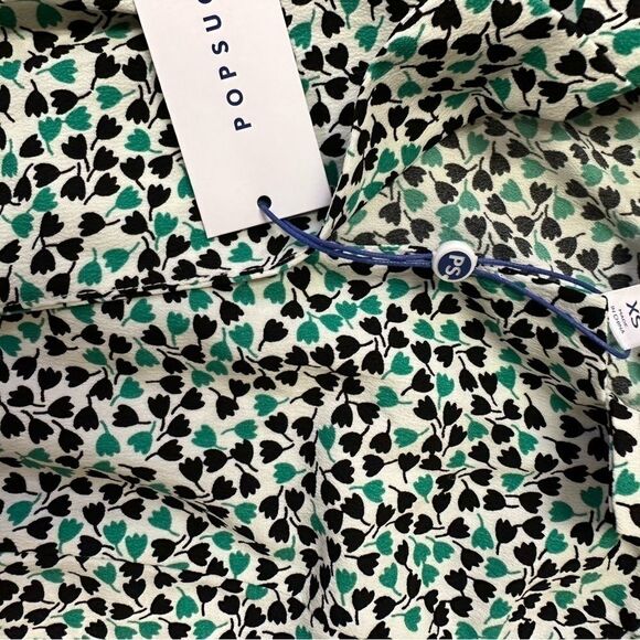 Popsugar vintage style classic belt button down dress green white print size XS - Picture 5 of 5